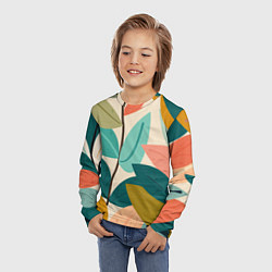 Лонгслив детский Паттерн стебли с разноцветными листьями, цвет: 3D-принт — фото 2