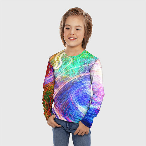 Детский лонгслив Абстрактные разноцветные молнии / 3D-принт – фото 3