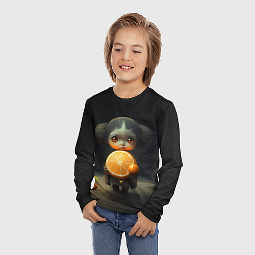 Детский лонгслив Девочка с мандарином в руках / 3D-принт – фото 3