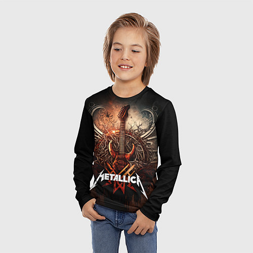 Детский лонгслив Metallica гитара и логотип / 3D-принт – фото 3