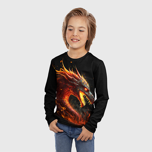 Детский лонгслив Яростный огненный дракон / 3D-принт – фото 3
