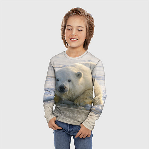 Детский лонгслив Белый медведь ожидает / 3D-принт – фото 3