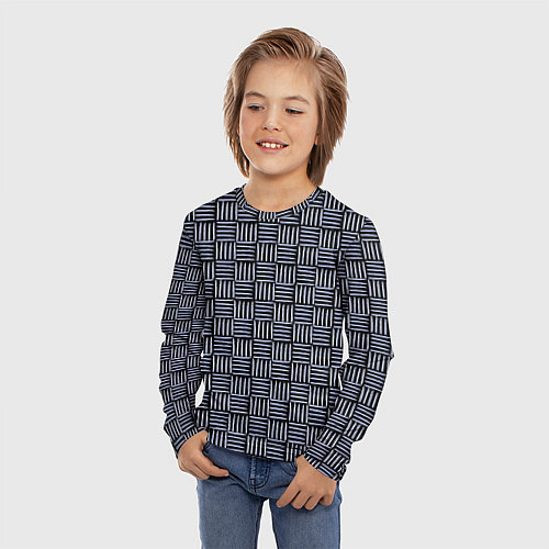 Детский лонгслив Паттерн из голубых линий / 3D-принт – фото 3