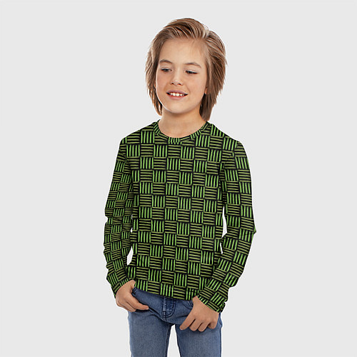 Детский лонгслив Паттерн из зеленых линий / 3D-принт – фото 3