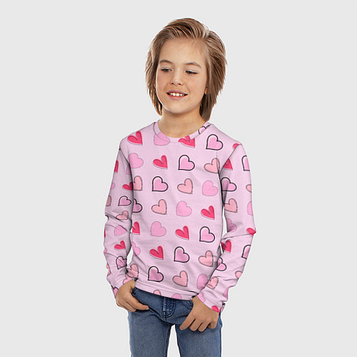 Детский лонгслив Валентинки на нежно-розовом фоне / 3D-принт – фото 3