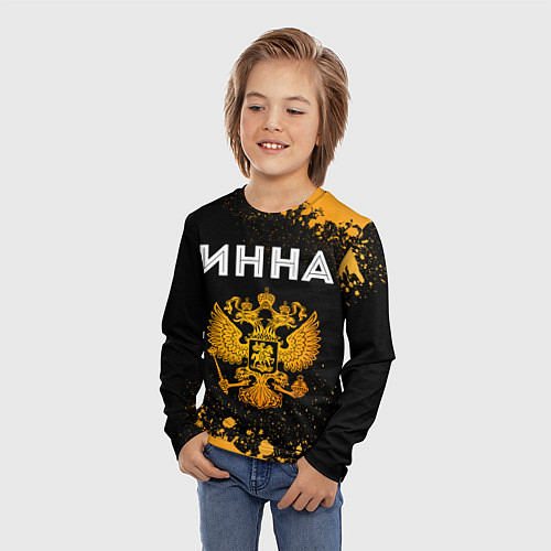 Детский лонгслив Инна и зологой герб РФ / 3D-принт – фото 3