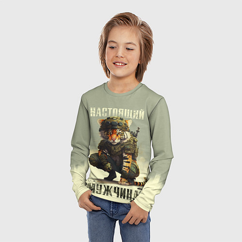 Детский лонгслив Настоящий мужчина тигр / 3D-принт – фото 3