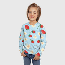 Лонгслив детский Узор из ягод клубники на голубом фоне, цвет: 3D-принт — фото 2