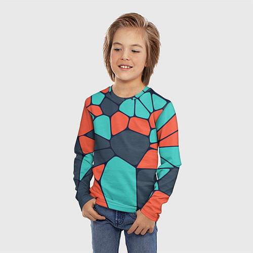 Детский лонгслив Абстрактный паттерн из светло-синих, чёрный и оран / 3D-принт – фото 3