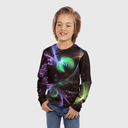 Детский лонгслив Магические фиолетовые волны и цветные космические / 3D-принт – фото 3