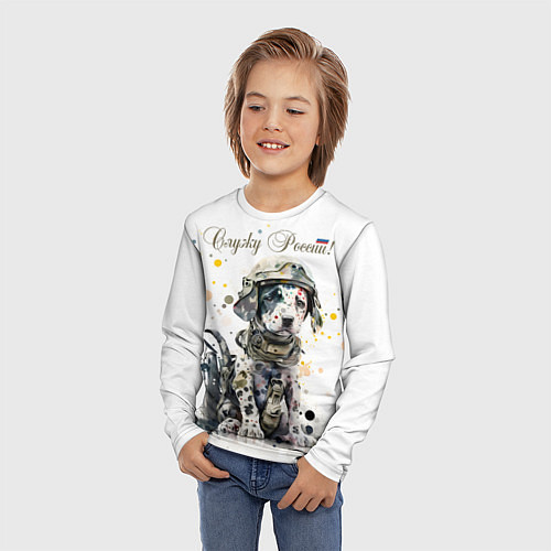 Детский лонгслив Пятнистый щенок в военном камуфляже / 3D-принт – фото 3