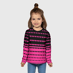 Лонгслив детский Черные и розовые сердца узор, цвет: 3D-принт — фото 2