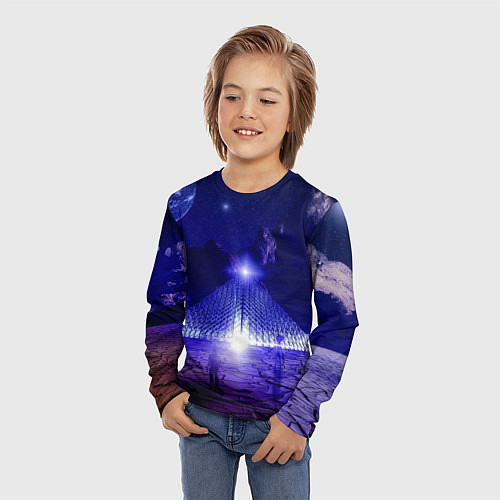 Детский лонгслив Синяя магическая пирамида, горы и космос / 3D-принт – фото 3