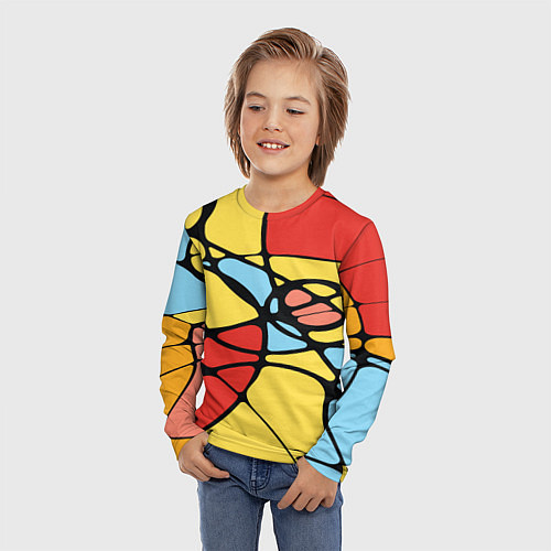 Детский лонгслив Яркий абстрактный узор из цветных овалов и плавных / 3D-принт – фото 3