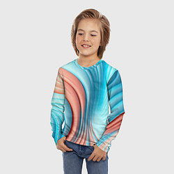 Лонгслив детский Кораллово-голубая абстрактная волна, цвет: 3D-принт — фото 2