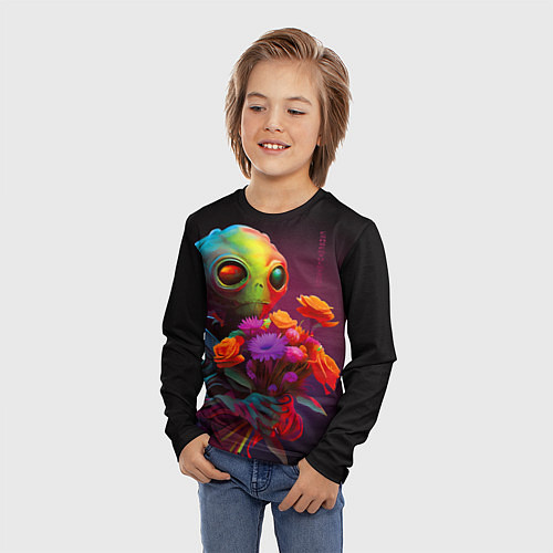 Детский лонгслив Инопланетянин с цветами / 3D-принт – фото 3