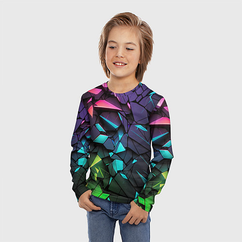 Детский лонгслив Неоновые абстрактные каменные плиты / 3D-принт – фото 3