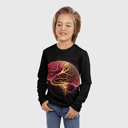 Детский лонгслив Нейронный неоновый мозг / 3D-принт – фото 3