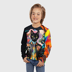 Лонгслив детский Модный чёрный кот - нейросеть - мода, цвет: 3D-принт — фото 2