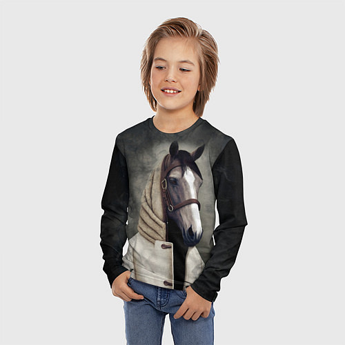 Детский лонгслив Конь в пальто в прямом смысле / 3D-принт – фото 3