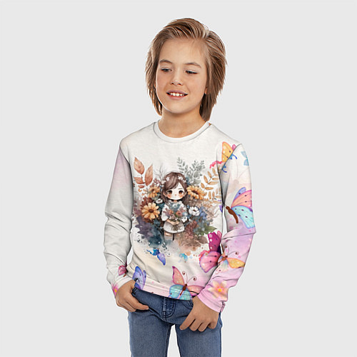 Детский лонгслив Чибик с букетом / 3D-принт – фото 3