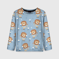 Лонгслив детский Лев-моряк с мороженым - паттерн, цвет: 3D-принт