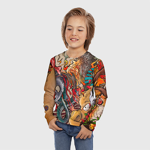 Детский лонгслив Иредзуми: демон и дракон / 3D-принт – фото 3