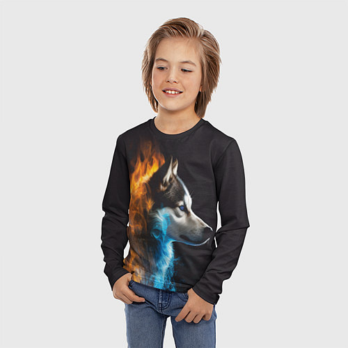 Детский лонгслив Голова волка Стихия огня / 3D-принт – фото 3