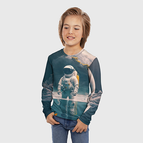 Детский лонгслив Космонавт в воде на другой планете / 3D-принт – фото 3