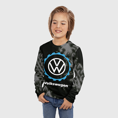 Детский лонгслив Volkswagen в стиле Top Gear со следами шин на фоне / 3D-принт – фото 3