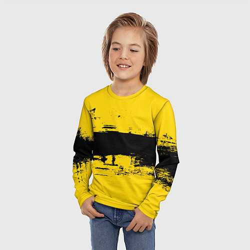 Детский лонгслив Черно-желтая полоса Cyberpunk 2077 / 3D-принт – фото 3