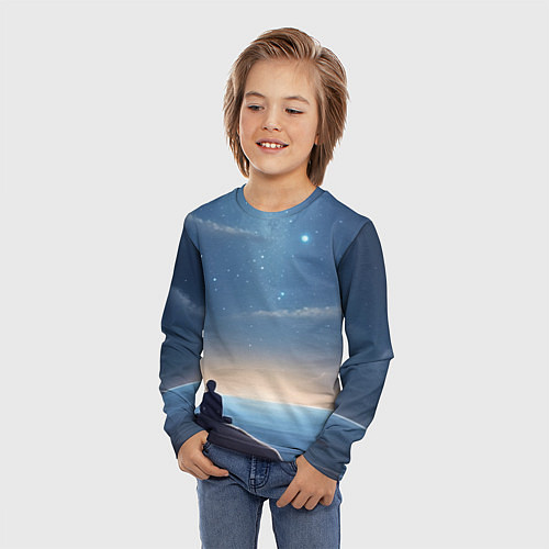 Детский лонгслив Мальчик, космос и море / 3D-принт – фото 3