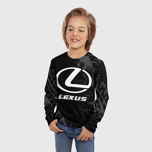 Детский лонгслив Lexus speed на темном фоне со следами шин / 3D-принт – фото 3