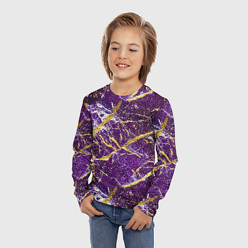 Детский лонгслив Фиолетовые и золотые блестки / 3D-принт – фото 3
