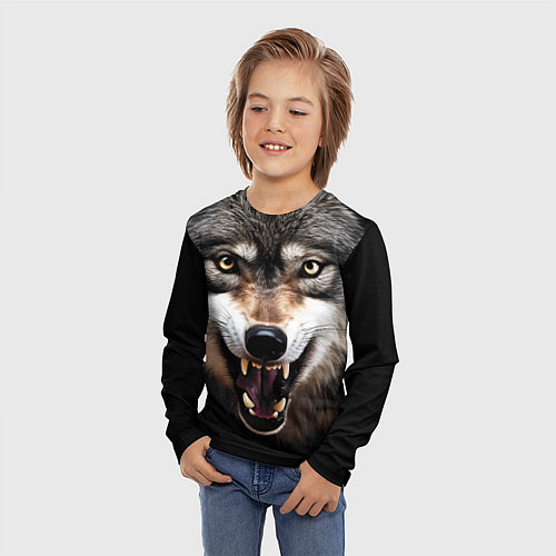 Детский лонгслив Агрессивный рычащий волк / 3D-принт – фото 3