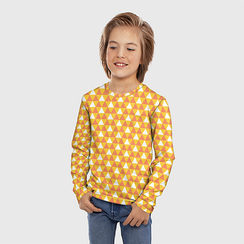 Детский лонгслив Узор с оранжевыми, желтыми и белыми треугольниками / 3D-принт – фото 3