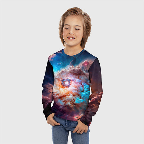 Детский лонгслив Небула в космосе в голубо-розовых тонах - нейронна / 3D-принт – фото 3