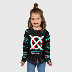 Лонгслив детский Символ CreepyPasta в стиле glitch на темном фоне, цвет: 3D-принт — фото 2