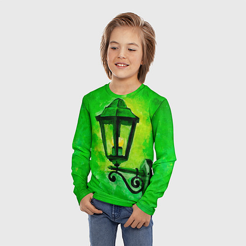 Детский лонгслив Уличный зелёный фонарь / 3D-принт – фото 3
