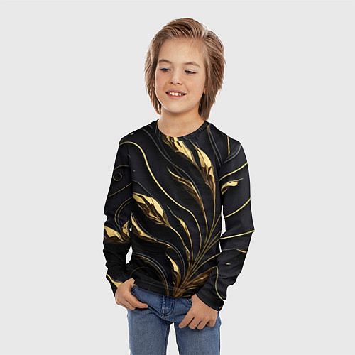 Детский лонгслив Золотой орнамент на черном / 3D-принт – фото 3