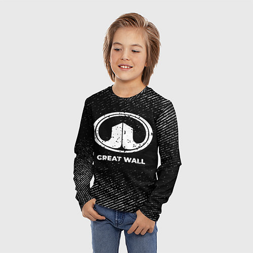 Детский лонгслив Great Wall с потертостями на темном фоне / 3D-принт – фото 3
