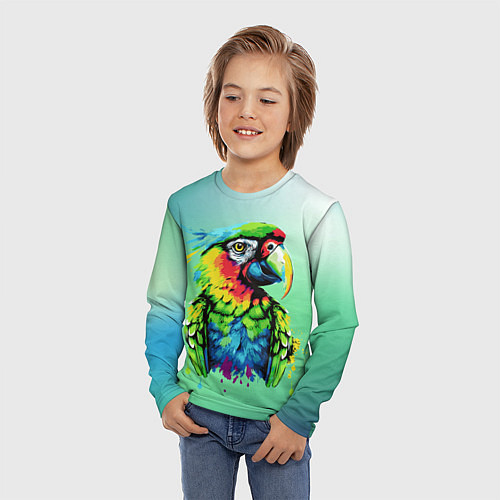 Детский лонгслив Разноцветный попугай / 3D-принт – фото 3
