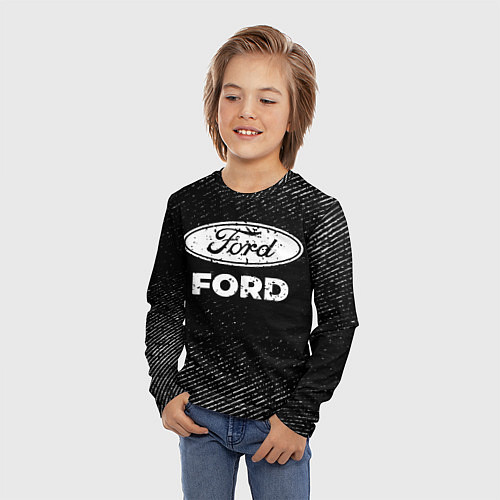 Детский лонгслив Ford с потертостями на темном фоне / 3D-принт – фото 3