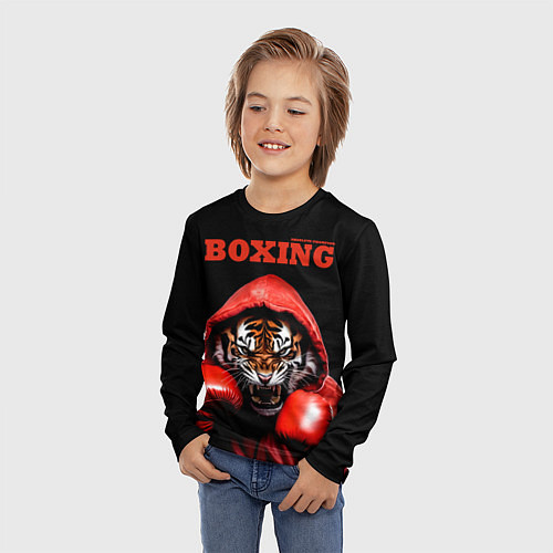 Детский лонгслив Boxing tiger / 3D-принт – фото 3