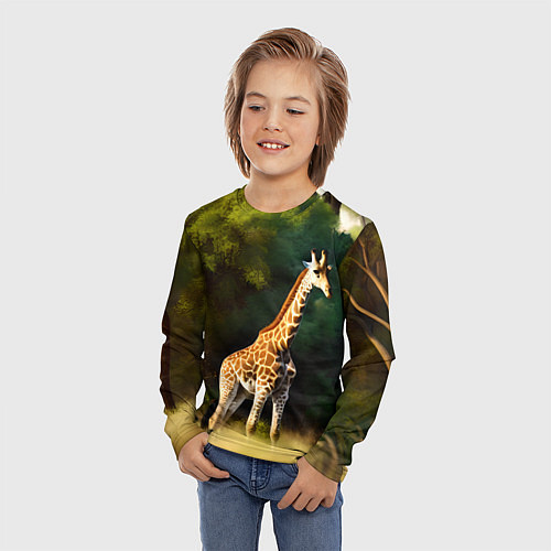 Детский лонгслив Жираф на фоне деревьев / 3D-принт – фото 3