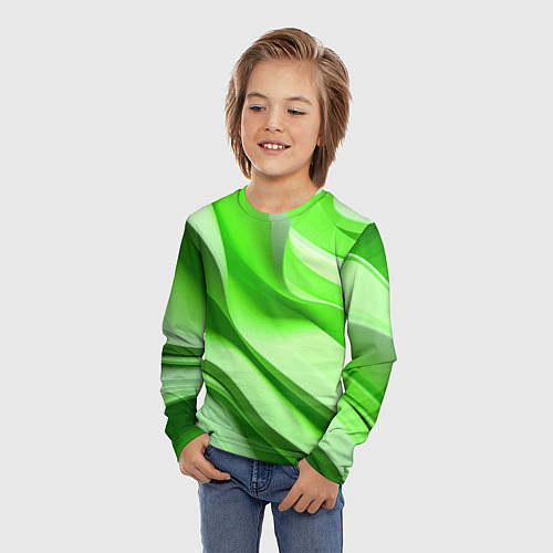 Детский лонгслив Светлые зеленые волны / 3D-принт – фото 3