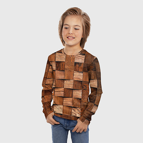 Детский лонгслив Деревянные квадраты / 3D-принт – фото 3
