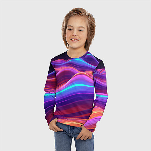 Детский лонгслив Волны из неона / 3D-принт – фото 3