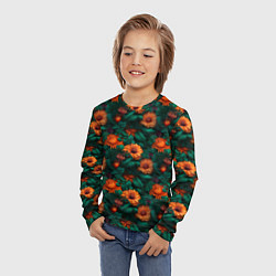 Лонгслив детский Оранжевые цветы и зеленые листья, цвет: 3D-принт — фото 2