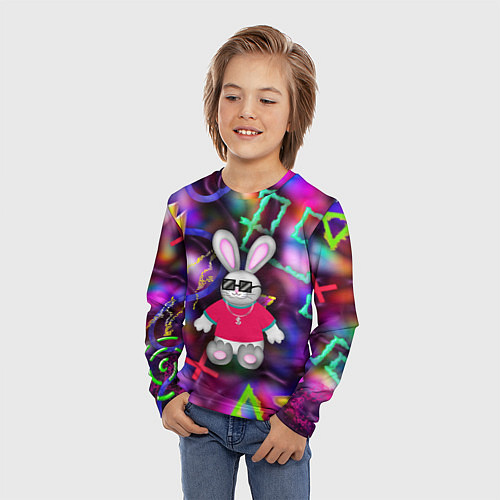 Детский лонгслив Кролик в футболке / 3D-принт – фото 3